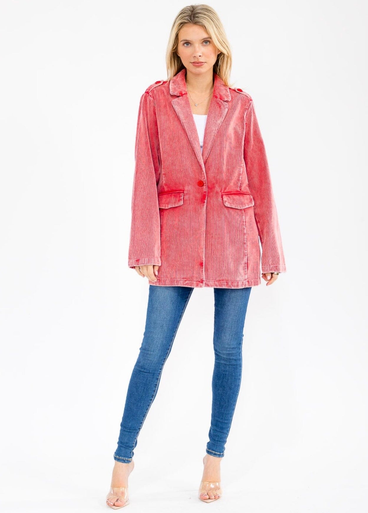 Coral Corduroy Blazer