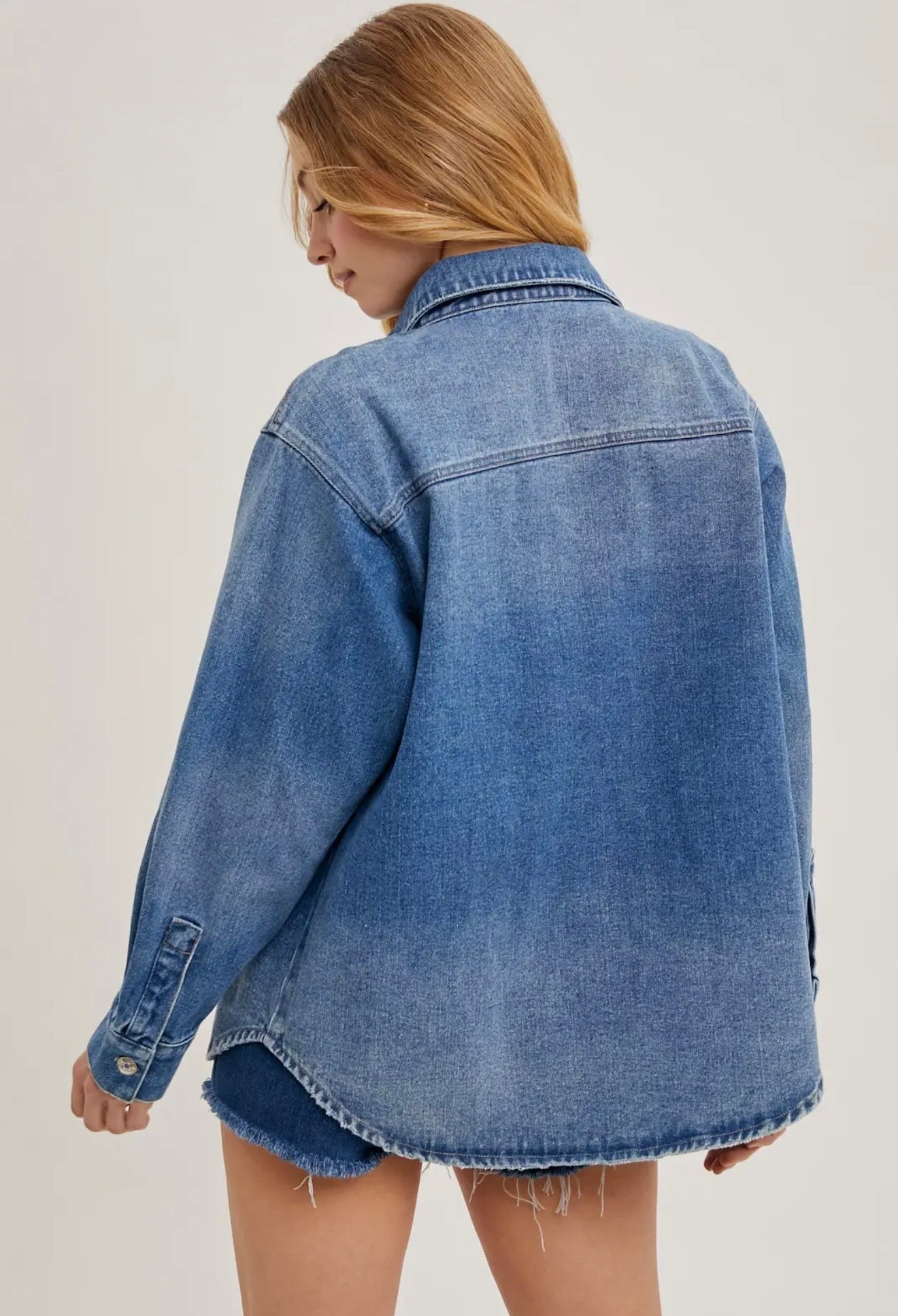 Washed Denim Button Down Shirt Jacket