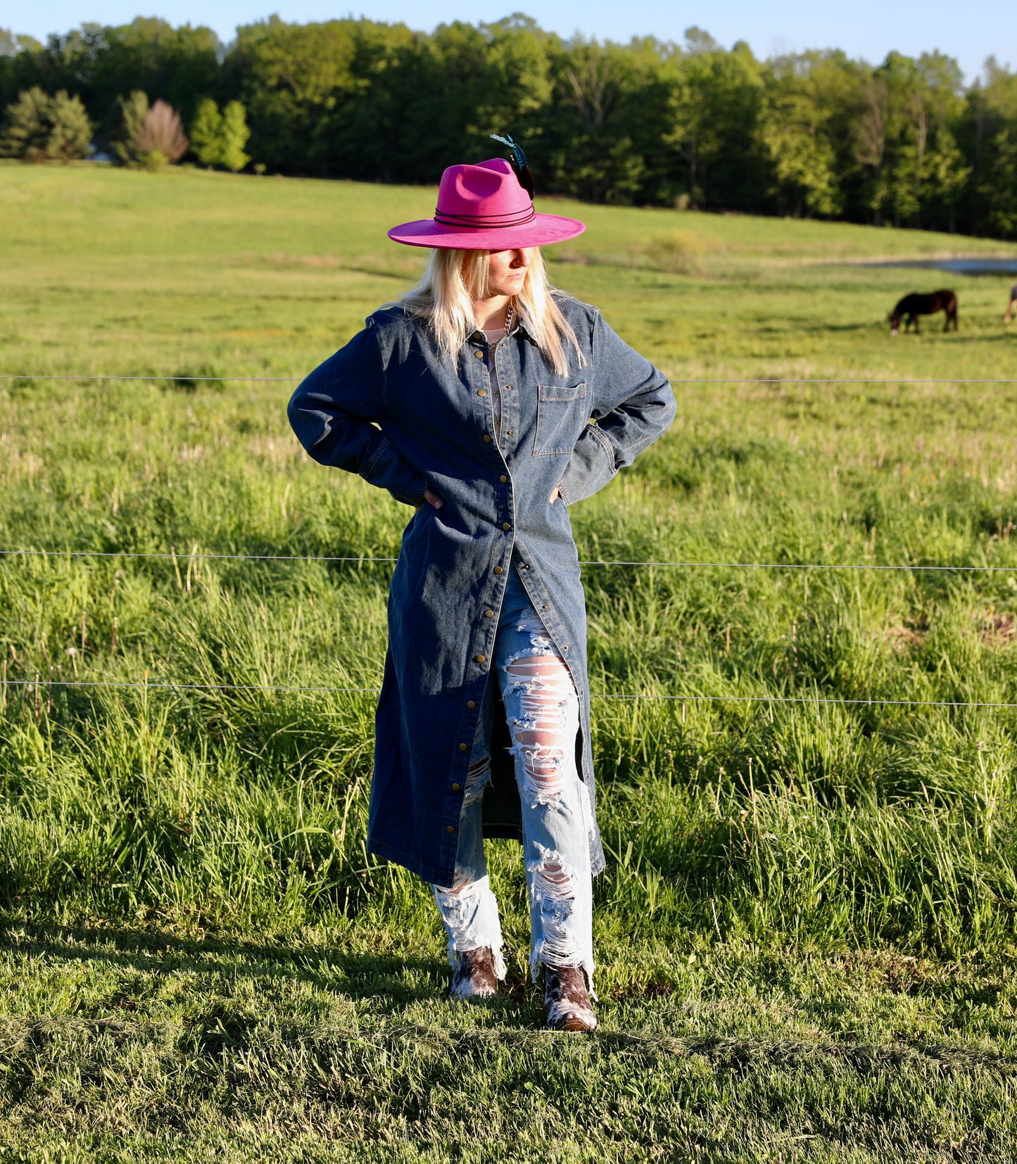 A Denim Midi Dress Duster