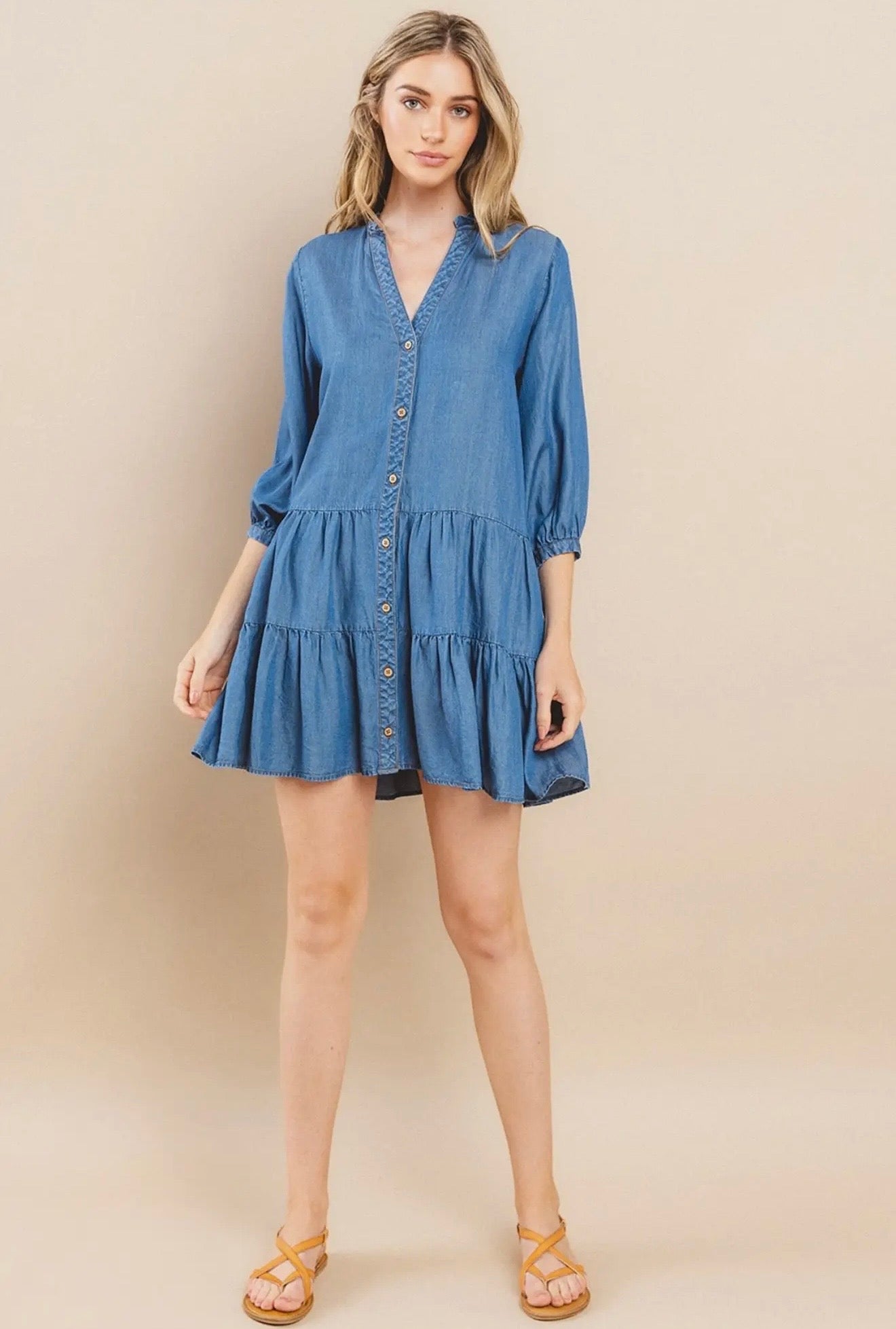 Tencel Babydoll Shirt Dress Denim