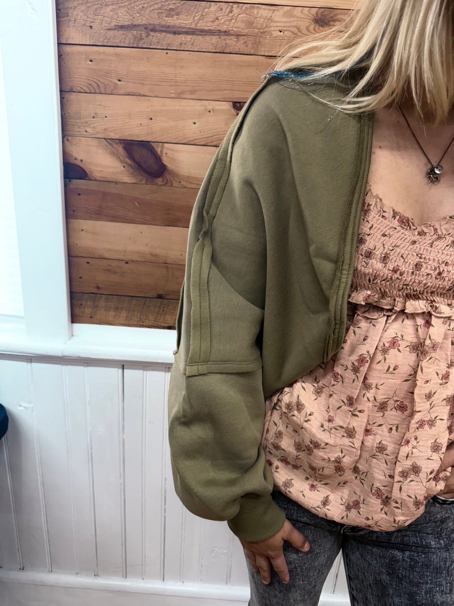 Olive Inner Fleece Shrug Knit Cardigan
