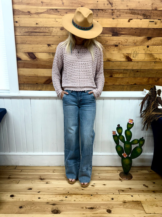 Open Knit Top in Mauve