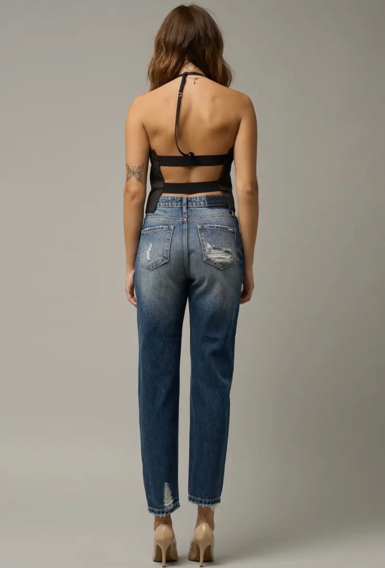 High Rise Heavy Destroyed Straight
Crop Jeans