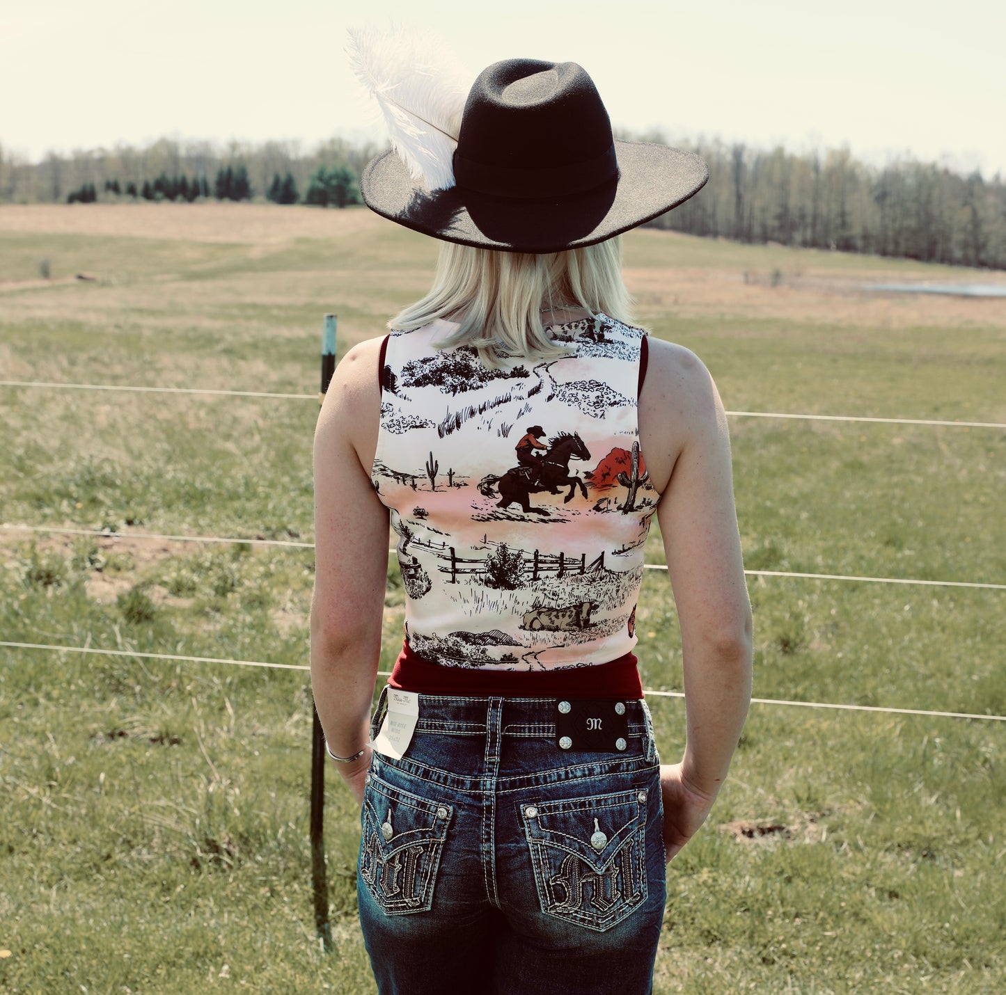 Hilda Vintage Horse Print
Button Down Vest Top