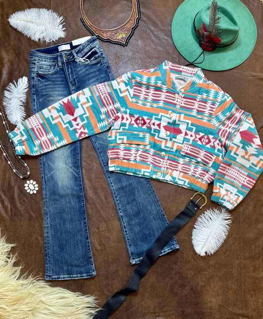 Jacquard Aztec Snap Up
Bomber Jacket