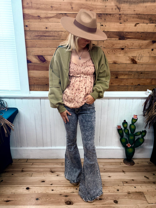 Olive Inner Fleece Shrug Knit Cardigan