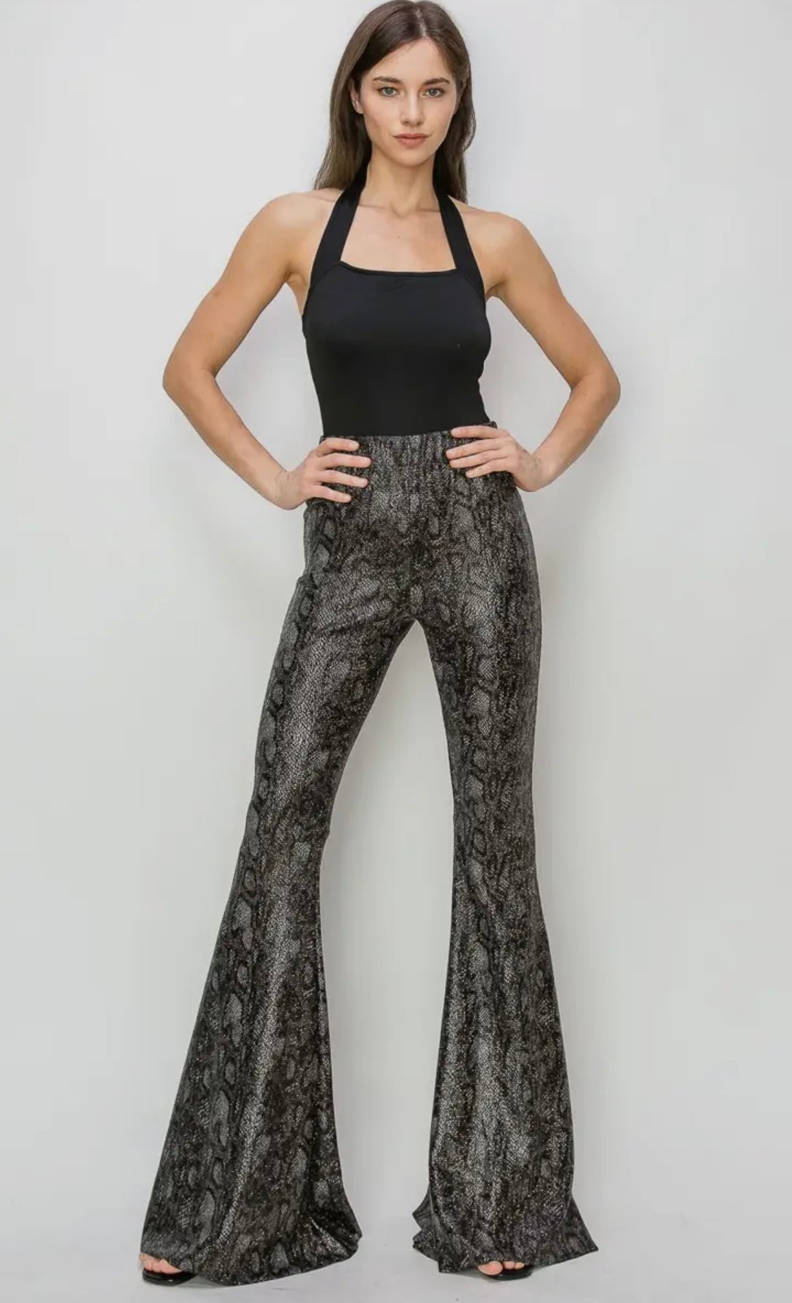 Python Gold Foil Bellbottom Knit Pants