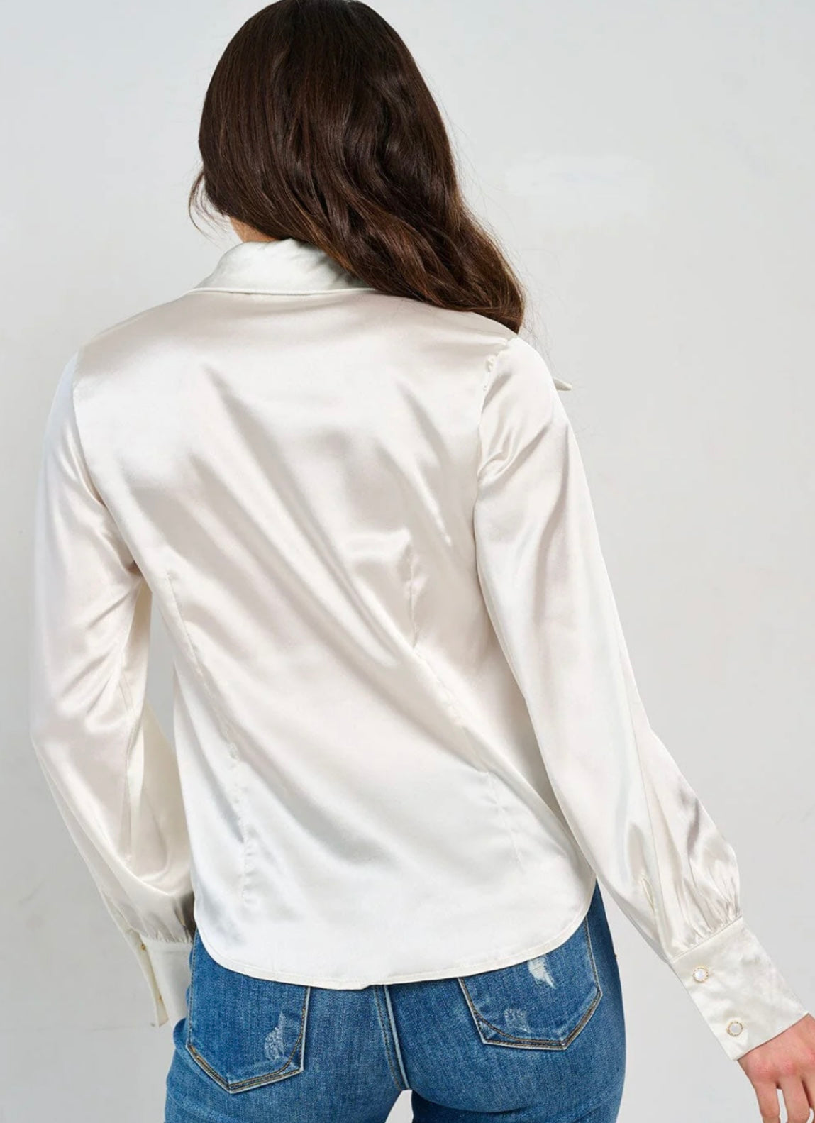 Ivory Silk Long Sleeve Blouse