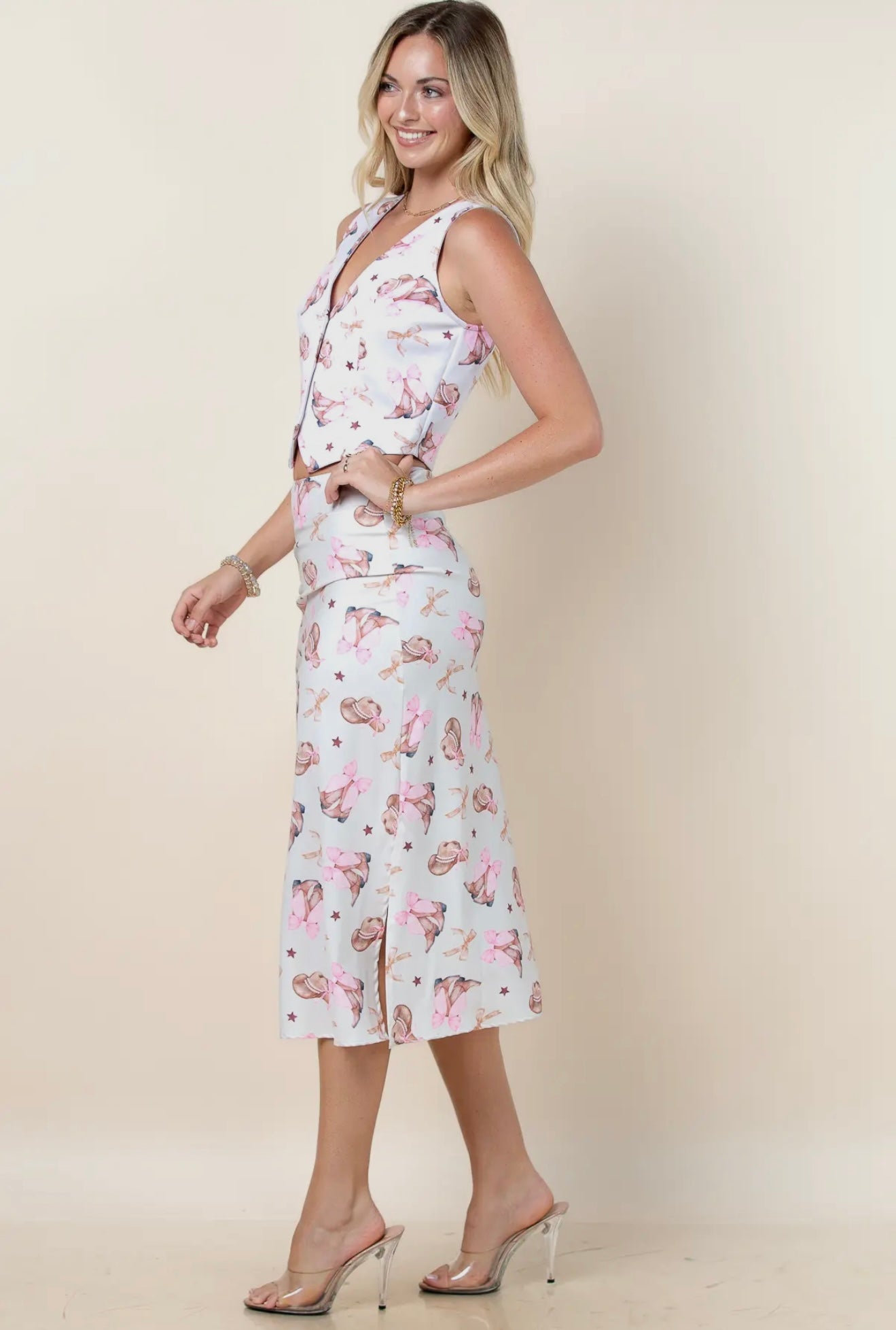 Coquette Ribbon Print Skirt