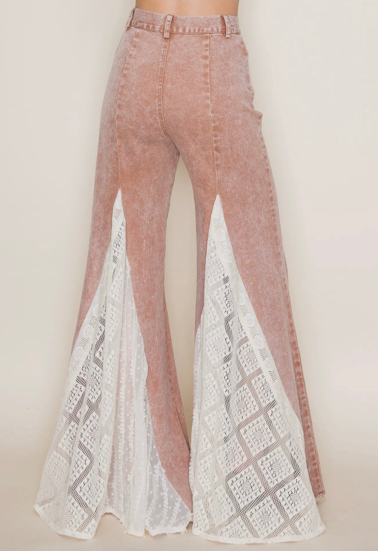 Tan Lace Detail Wide Leg Jeans