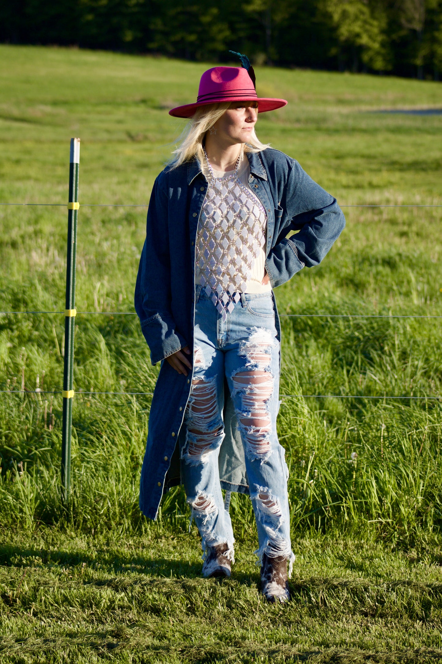 A Denim Midi Dress Duster