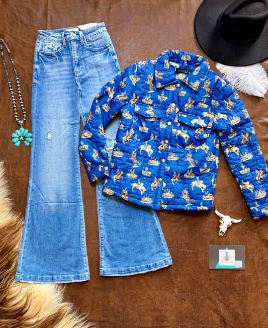 Blue Western Cowboy Desert Printed
Quilted Jacket