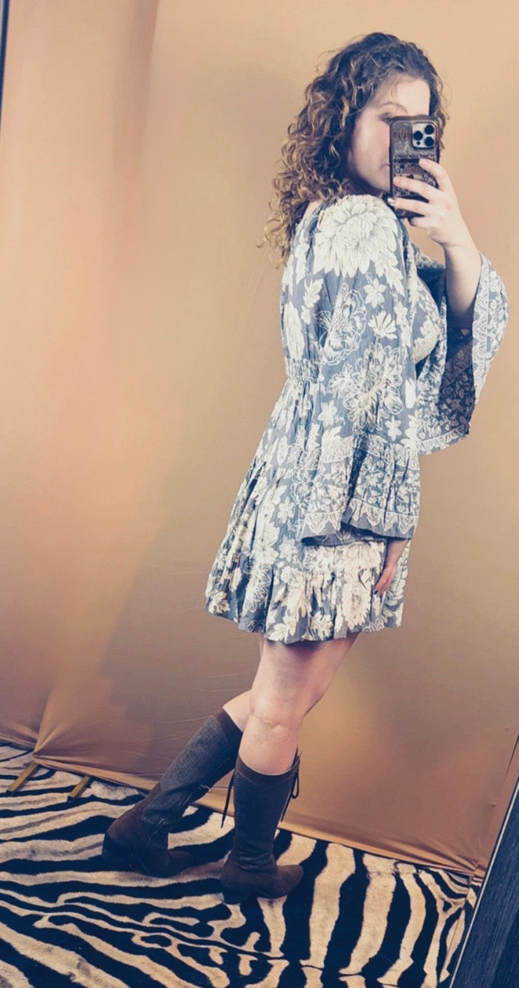 Angie Wide Sleeve V Neck
Smocked Waist Dress