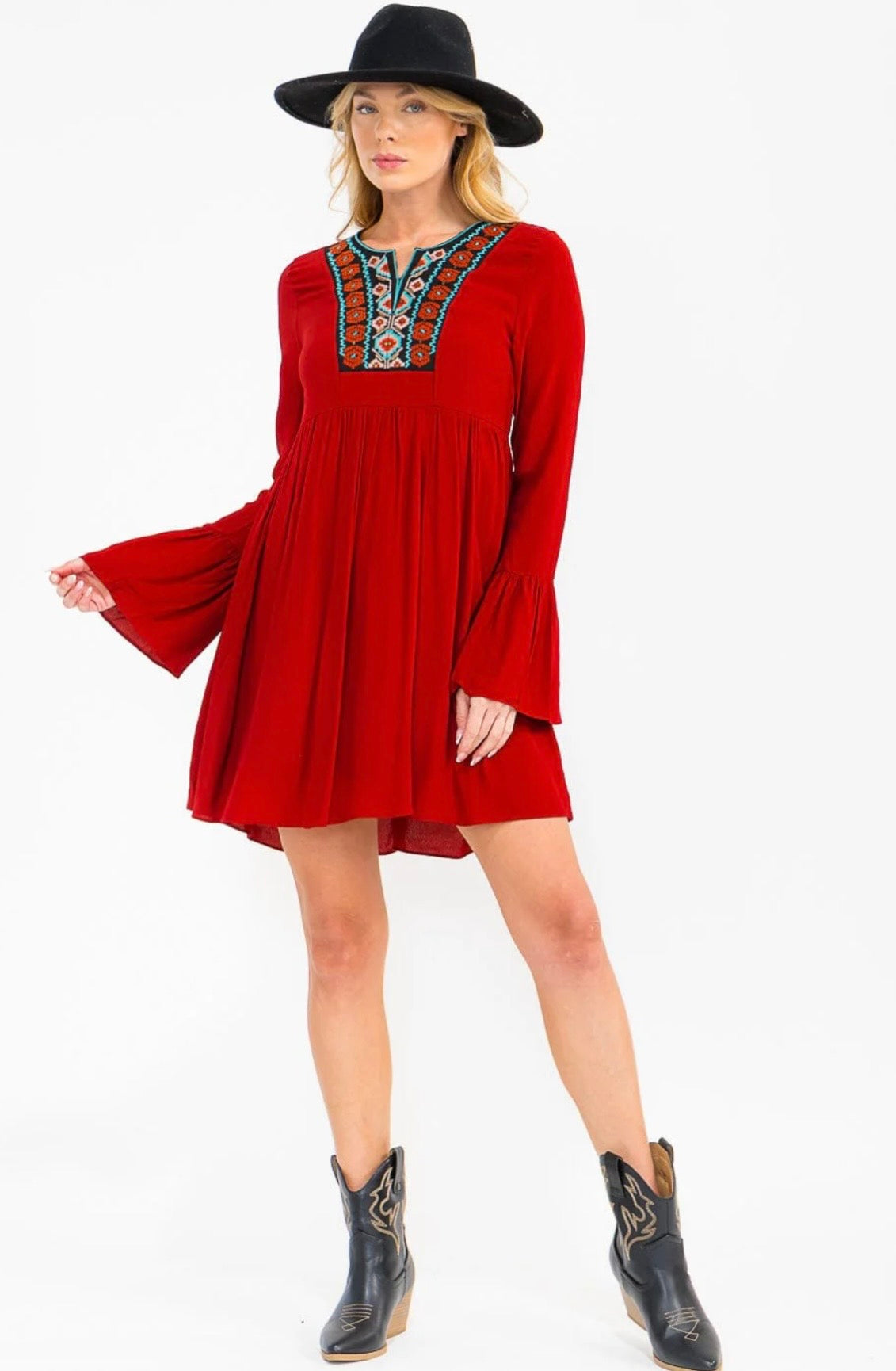 Embroidered Detailed Dress in Rust