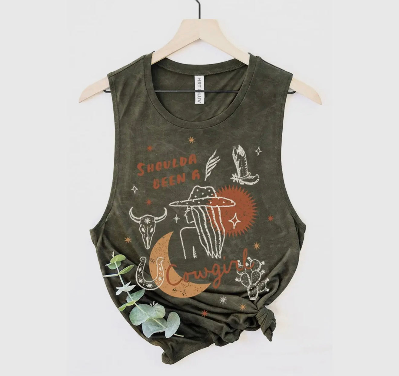 Olive Shoulda Been A Cowgirl Graphic Tank Top