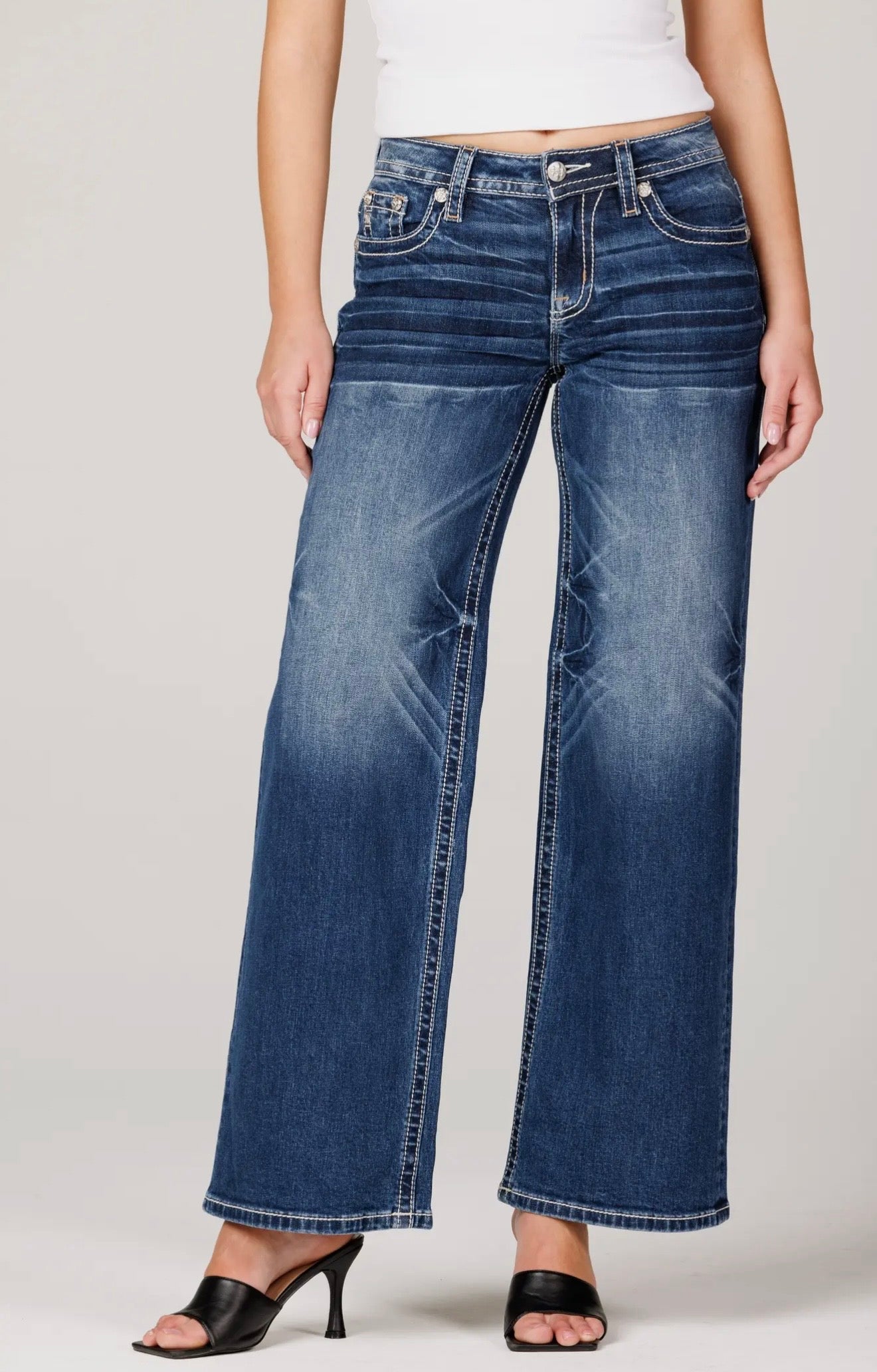 Miss Me 32 Inseam Mid Rise Wide Leg Jeans