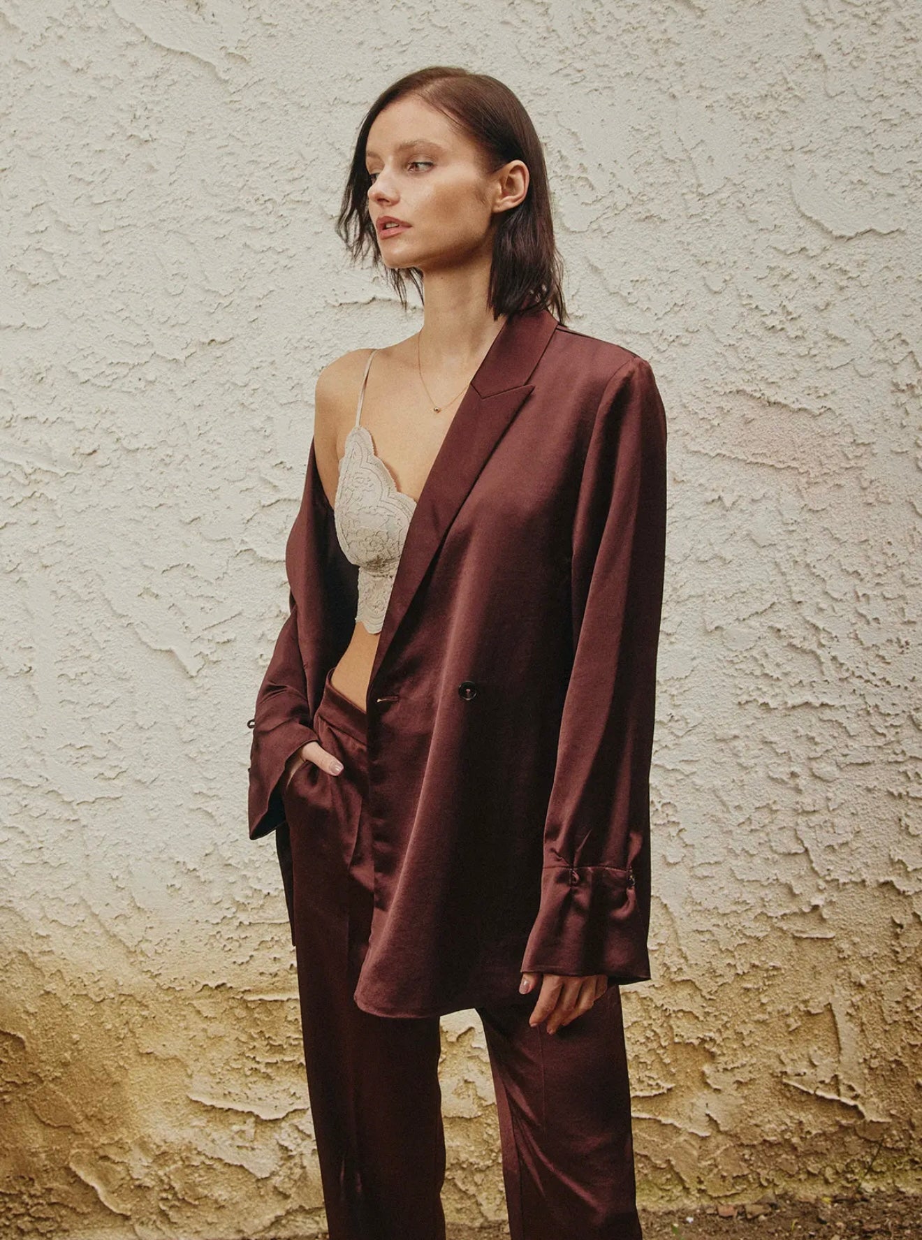 Oversized Double Button Satin Effect
Blazer Jacket