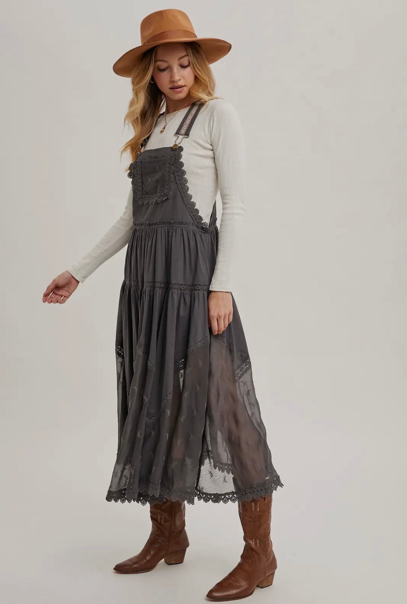 Lace Embroidered Tulle Bib Maxi Dress