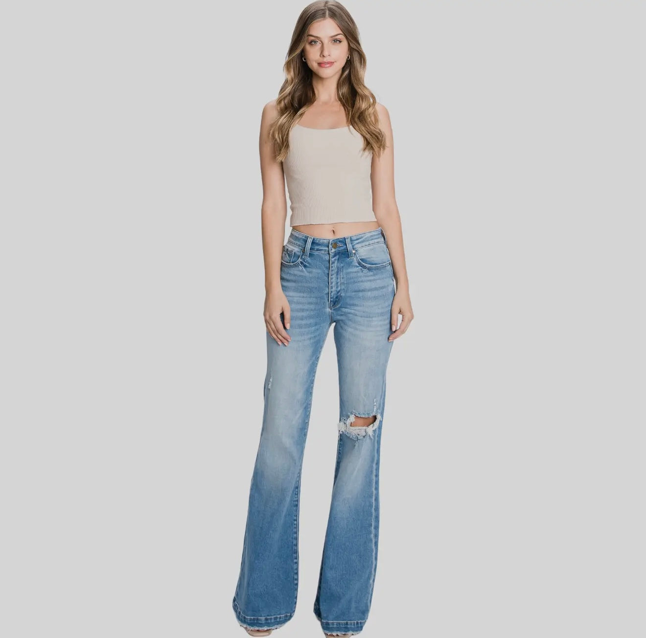 Petra153 DISTRESSED SUPER HIGH RISE 70'S INSPIRED FLARE JEANS