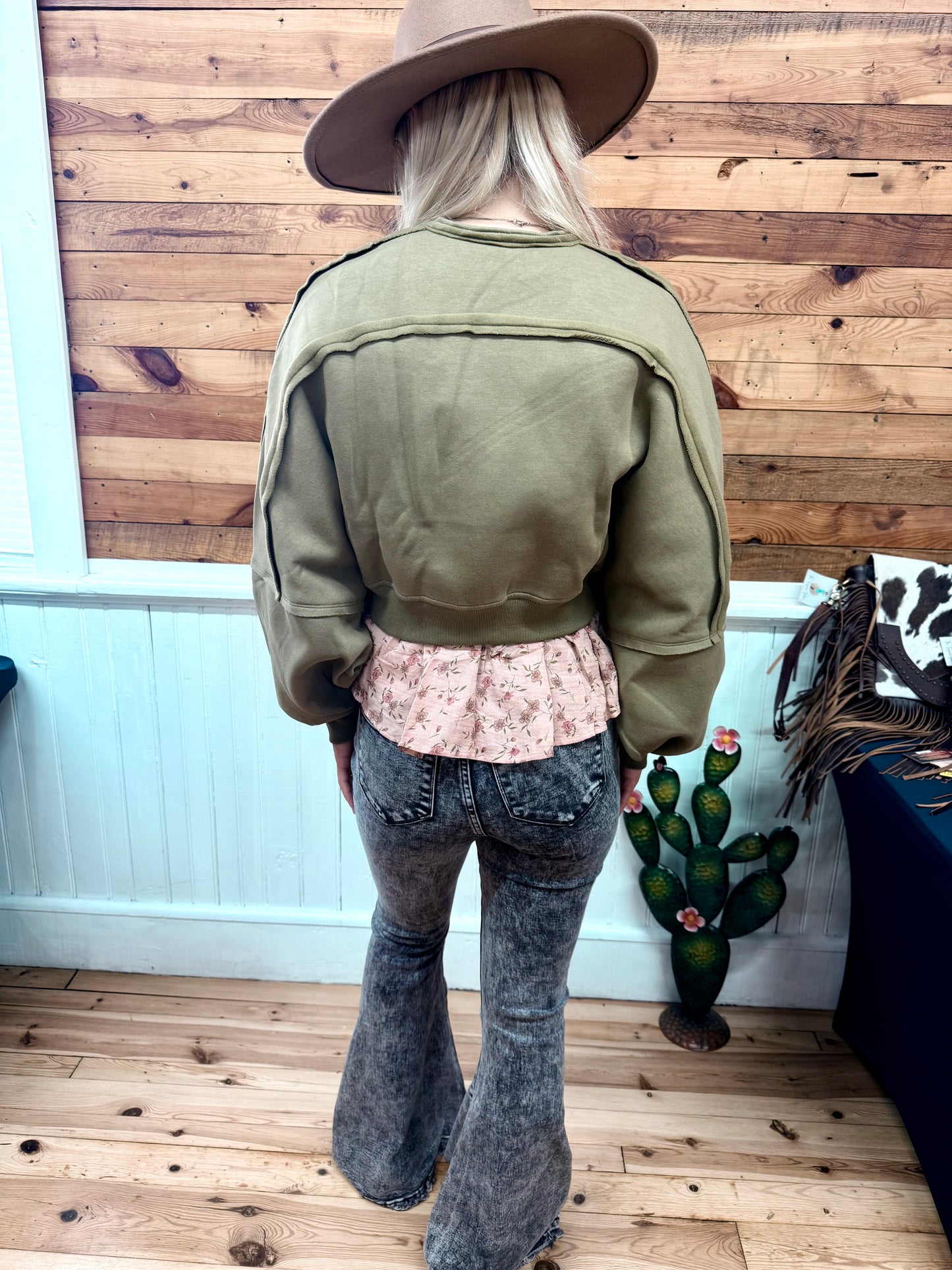 Olive Inner Fleece Shrug Knit Cardigan