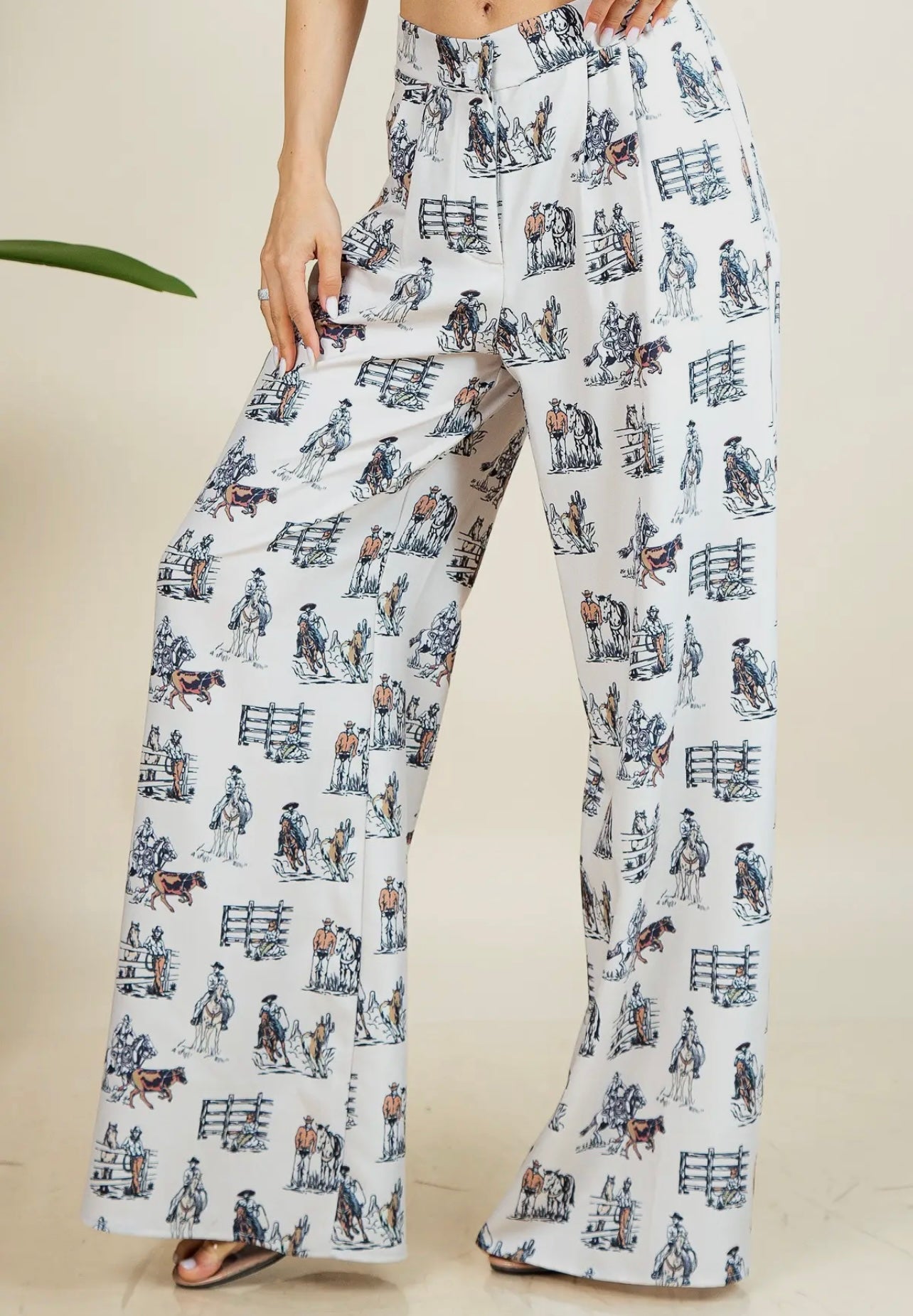 Western Horse Farm Print
Elastic Wide Dress Slacks