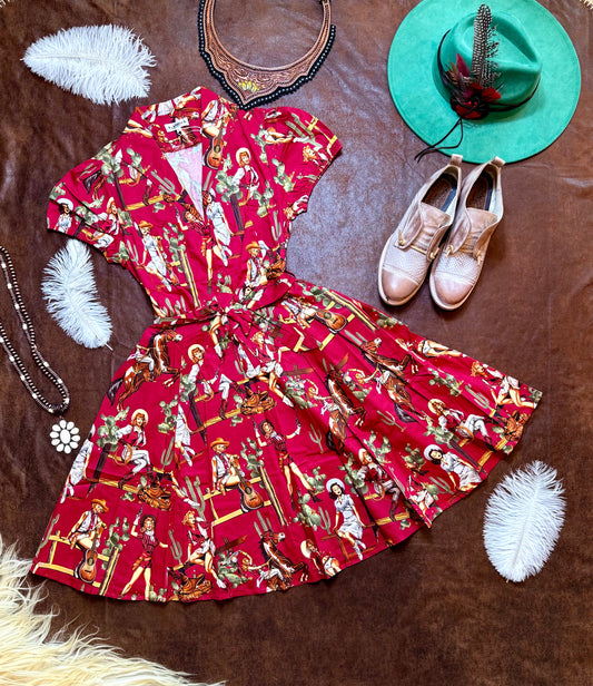 Western Pinup Cowgirl Dress in Red