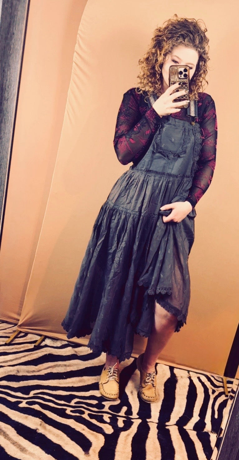 Lace Embroidered Tulle Bib Maxi Dress