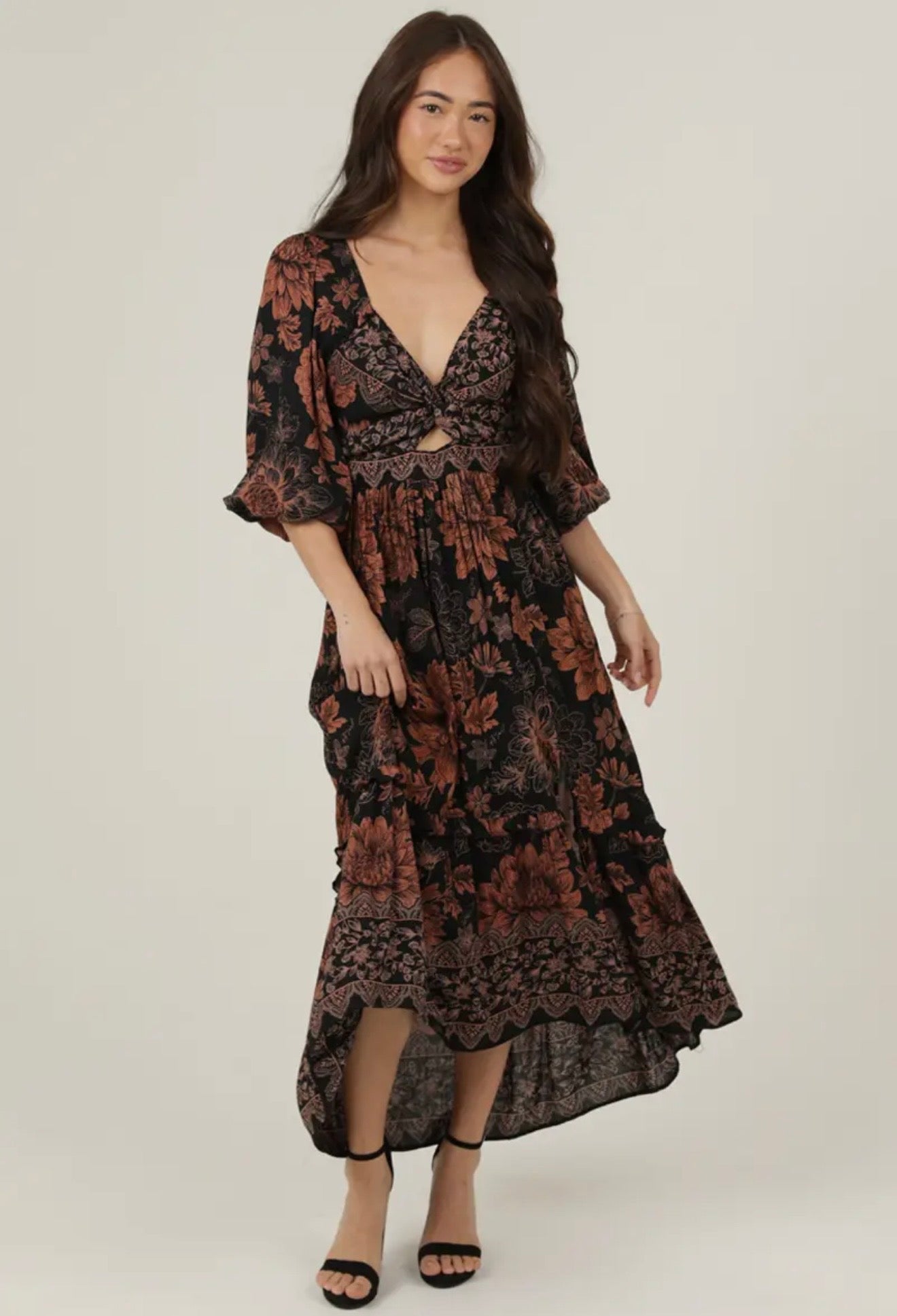Angie V Neck Twist Front Cut Out
Side Slit Maxi Dress