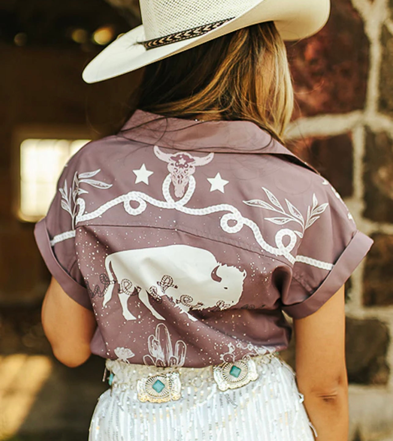 Rodeo Buffalo Collared Button Down Bodysuit