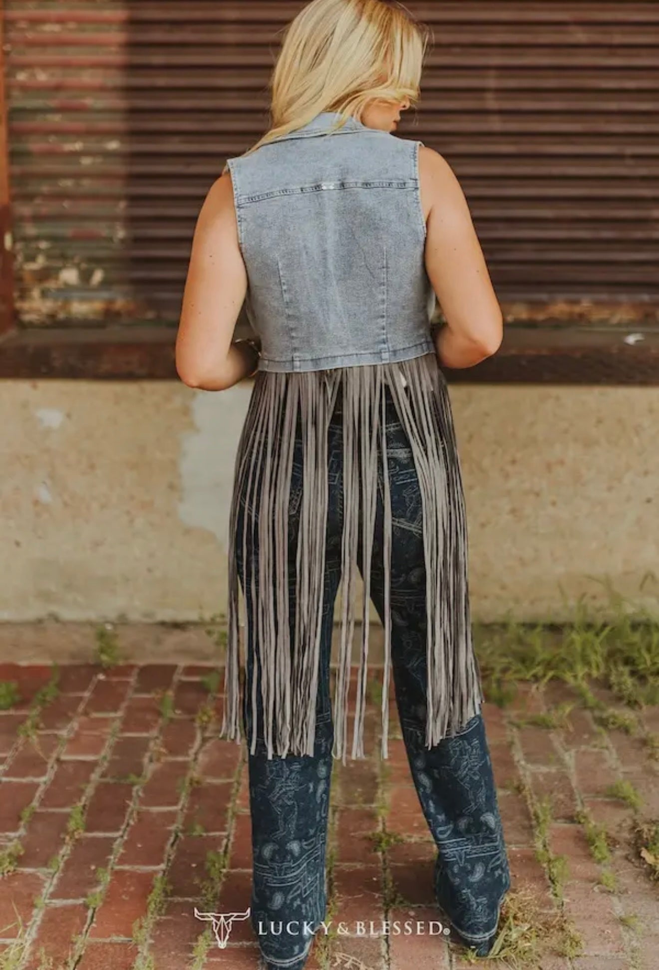 Stone Wash Denim Fringe Denim Vest