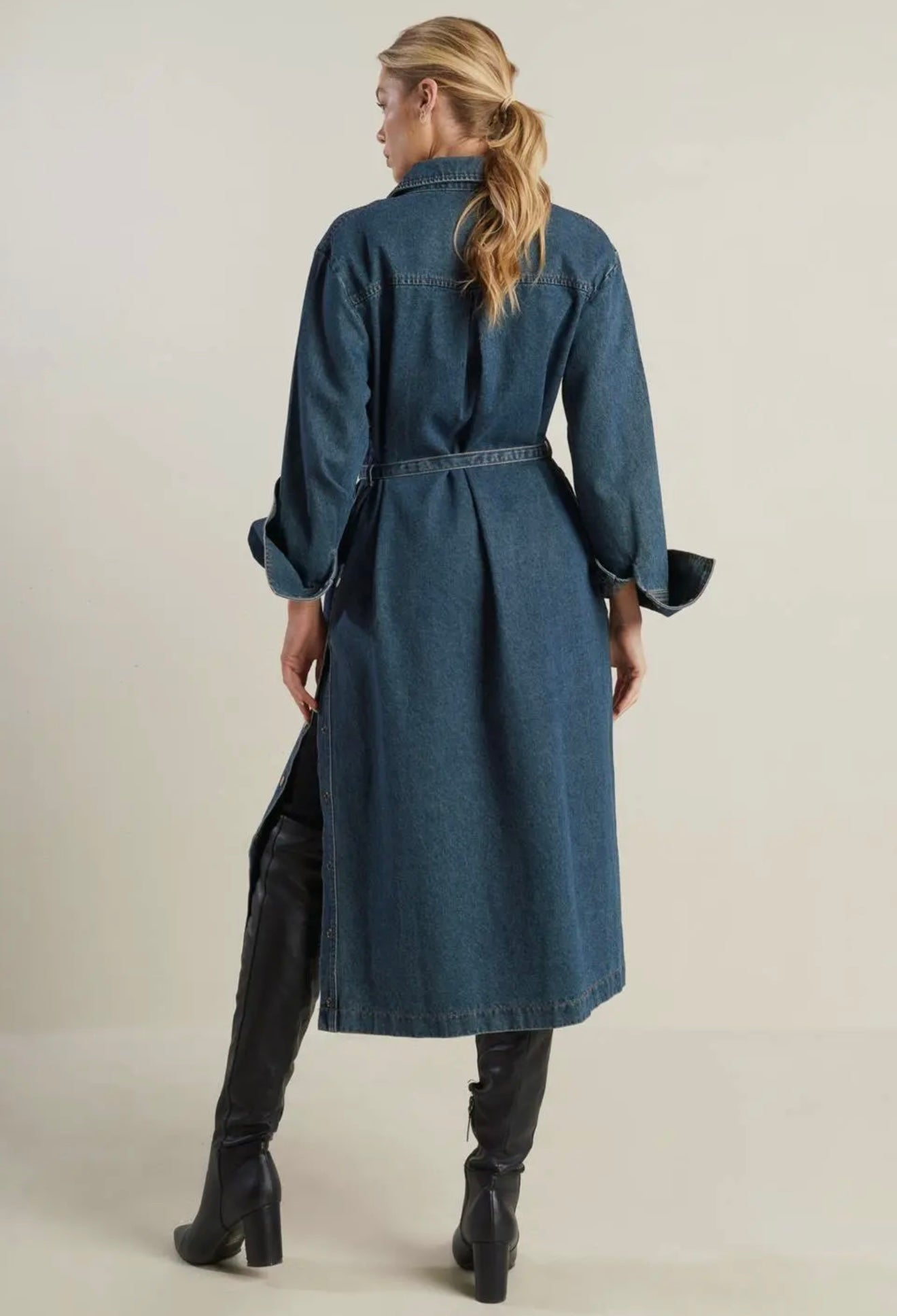 A Denim Midi Dress Duster
