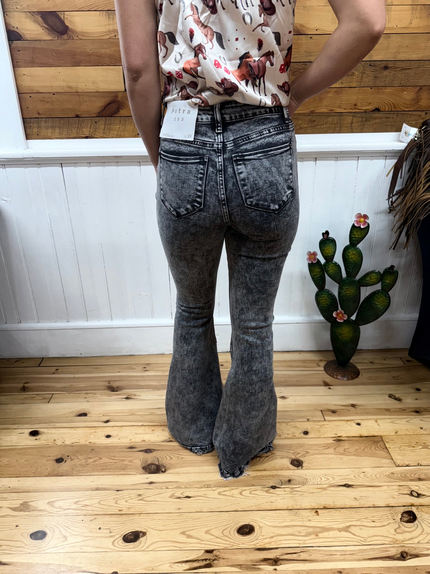 Petra153 Gray Button Up Super High Rise Stretch Extreme Flare