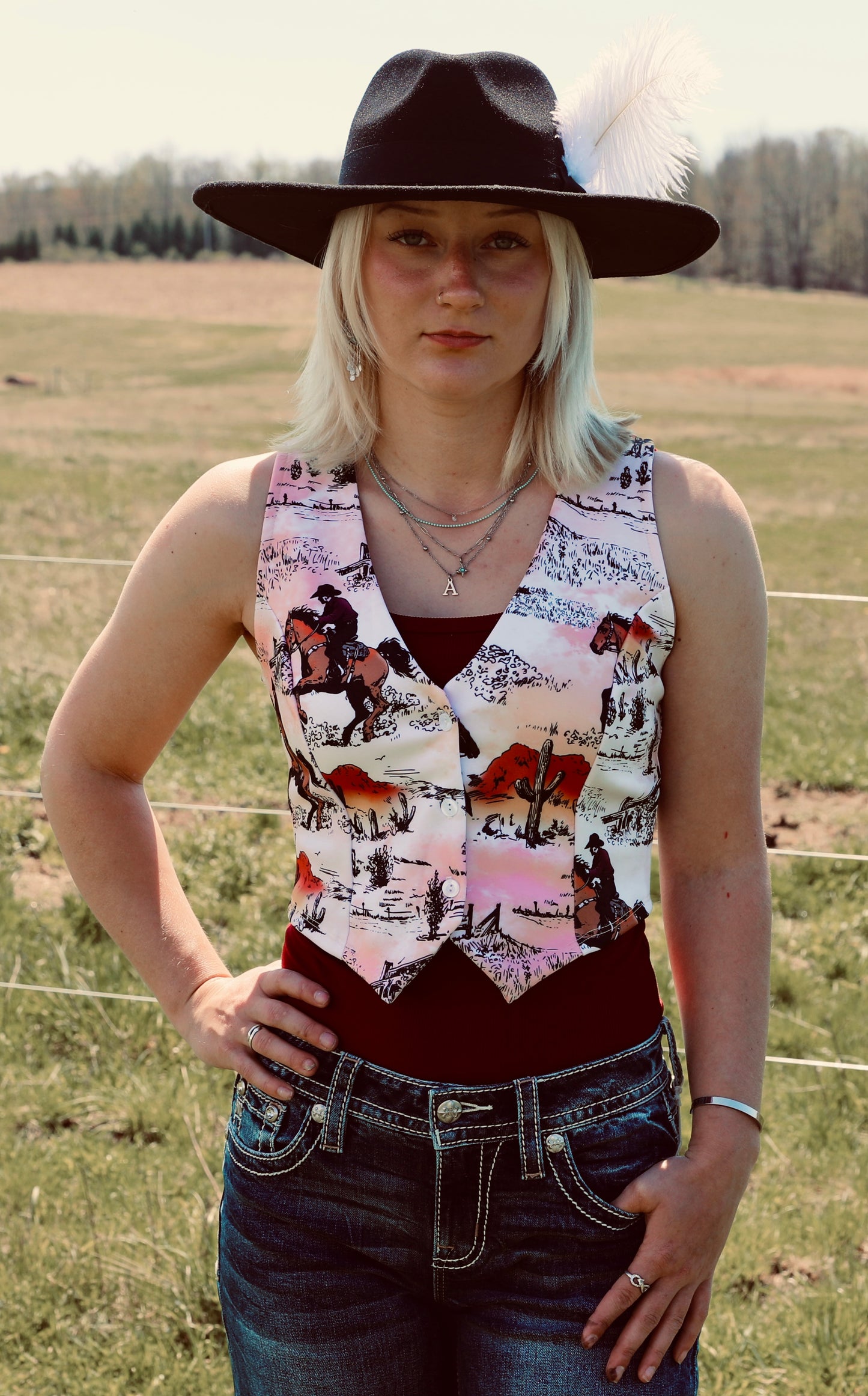 Hilda Vintage Horse Print
Button Down Vest Top