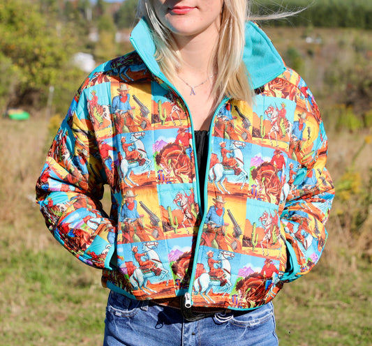 Cowboy Pop Art Puffer Jacket