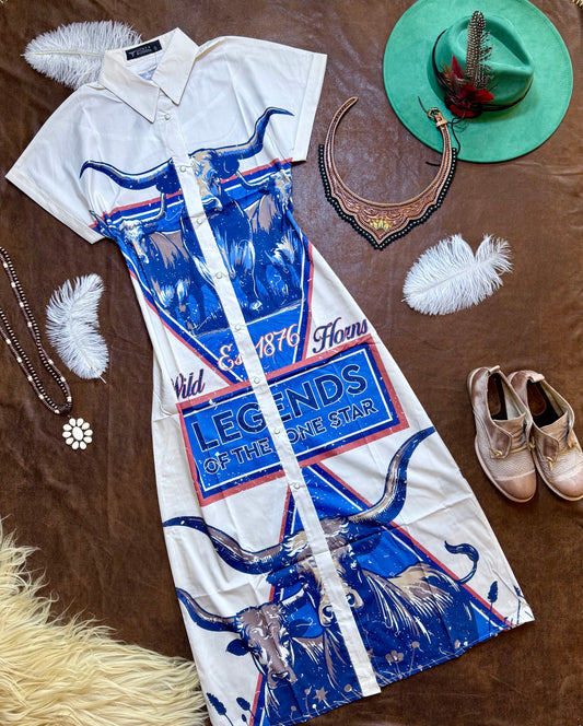 Ivory Legend Printed Button Down Duster Dress