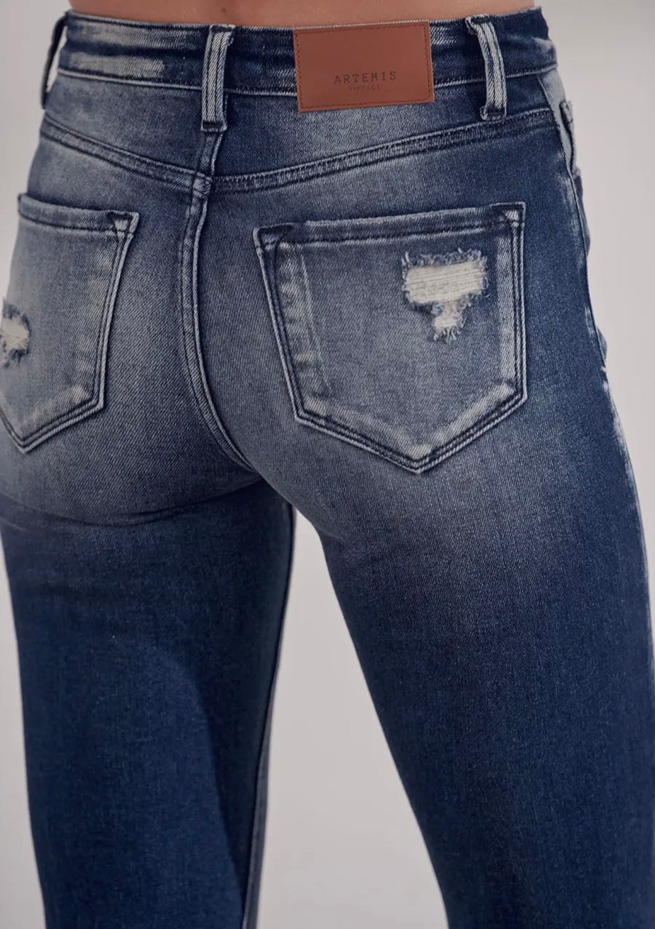 Artemis Vintage High Rise Stretch Super Flare Distressed Jeans