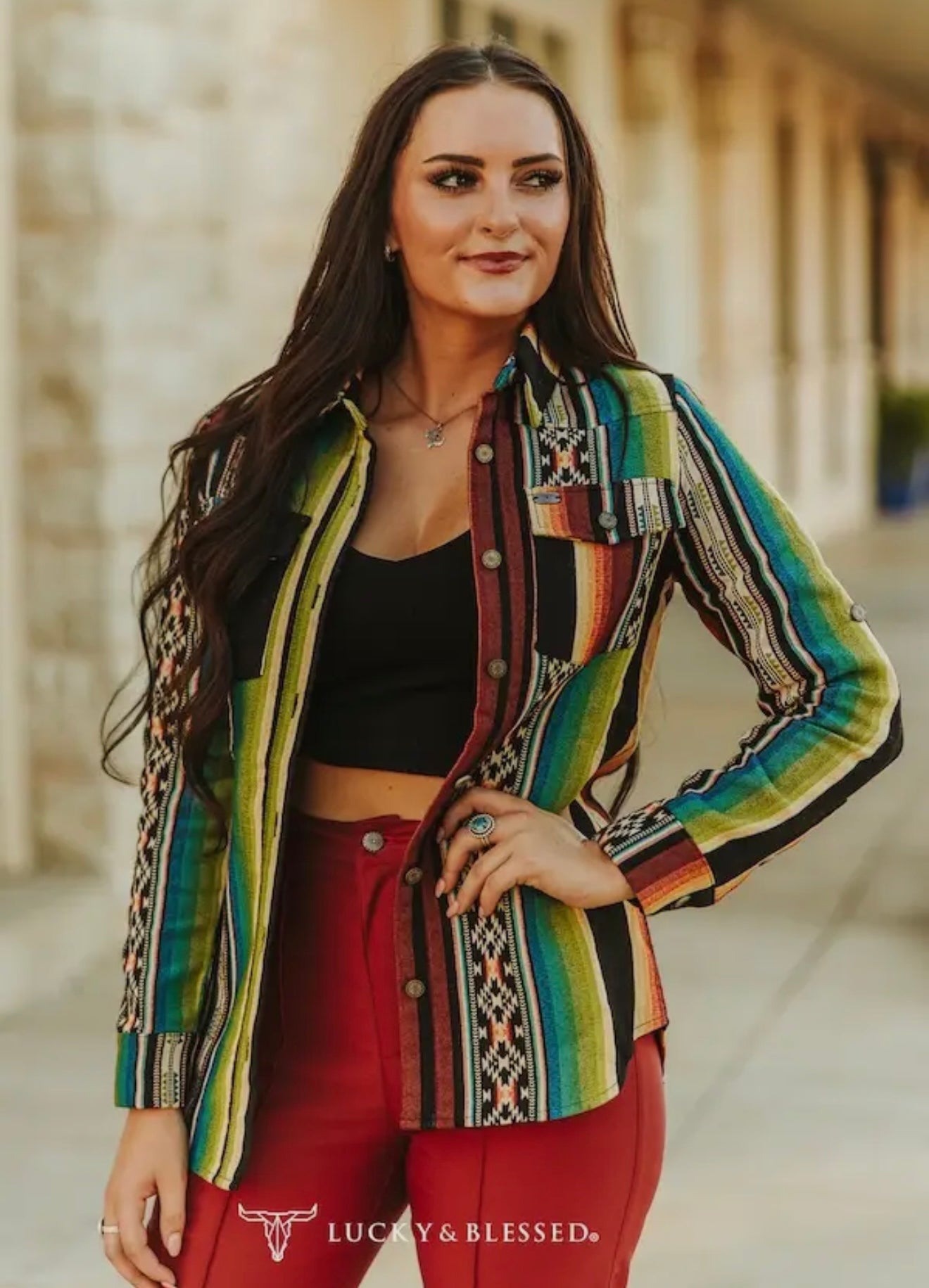 Serape Multi Printed Long Sleeve
Western Shirt Jacket