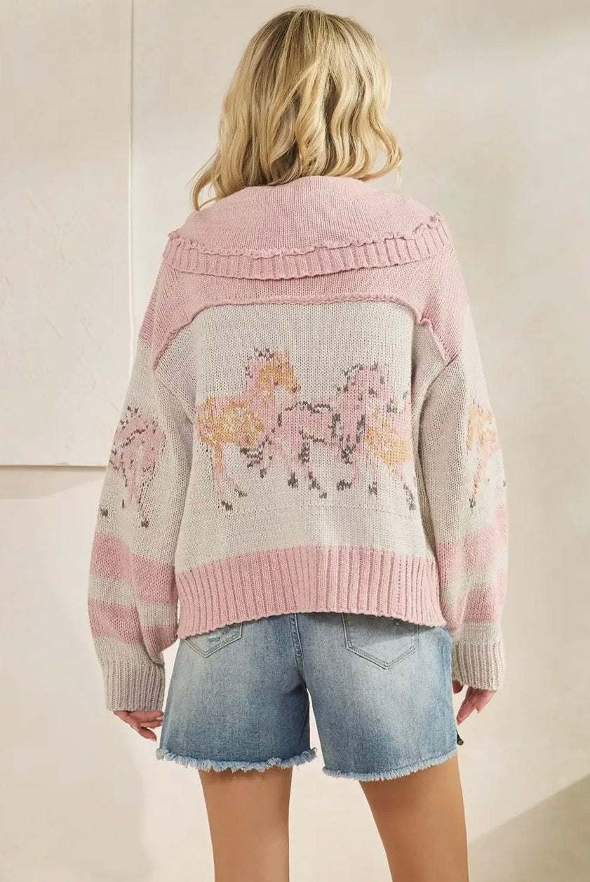Pink Horsin’ Around Sweater