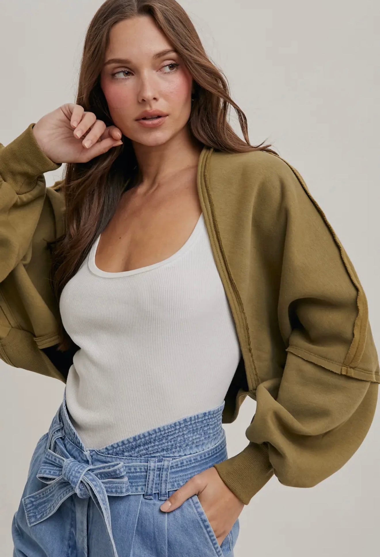 Olive Inner Fleece Shrug Knit Cardigan