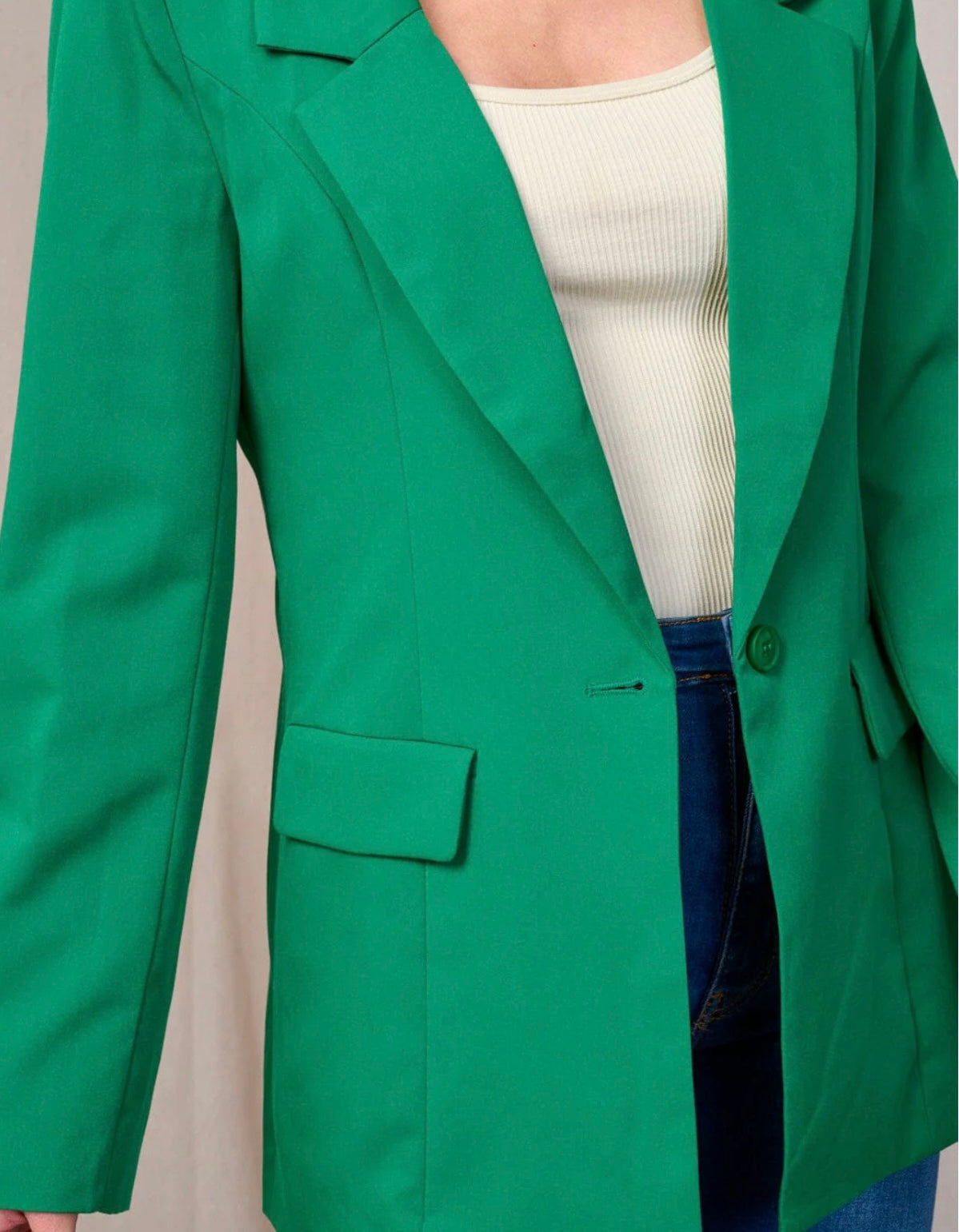 Green LONG SLEEVE BUTTON CLOSURE BLAZER