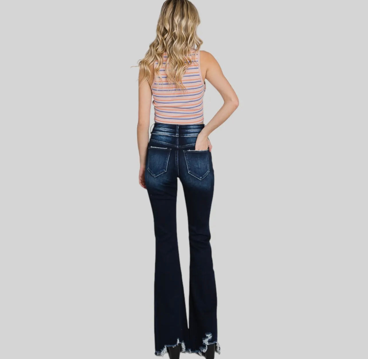 Petra153 Distressed High Rise Flare
Jeans with Frayed Hem