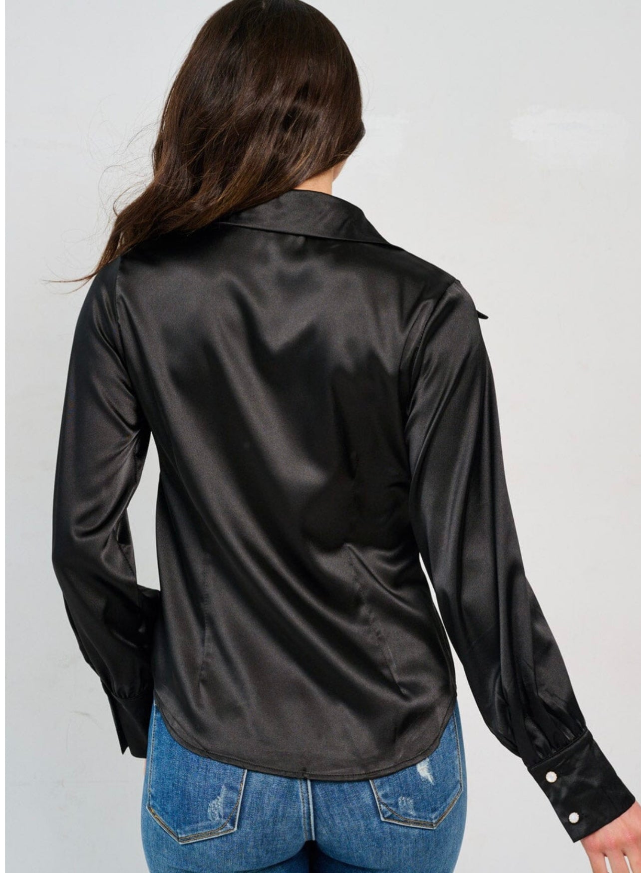 Black Silk Long Sleeve Blouse