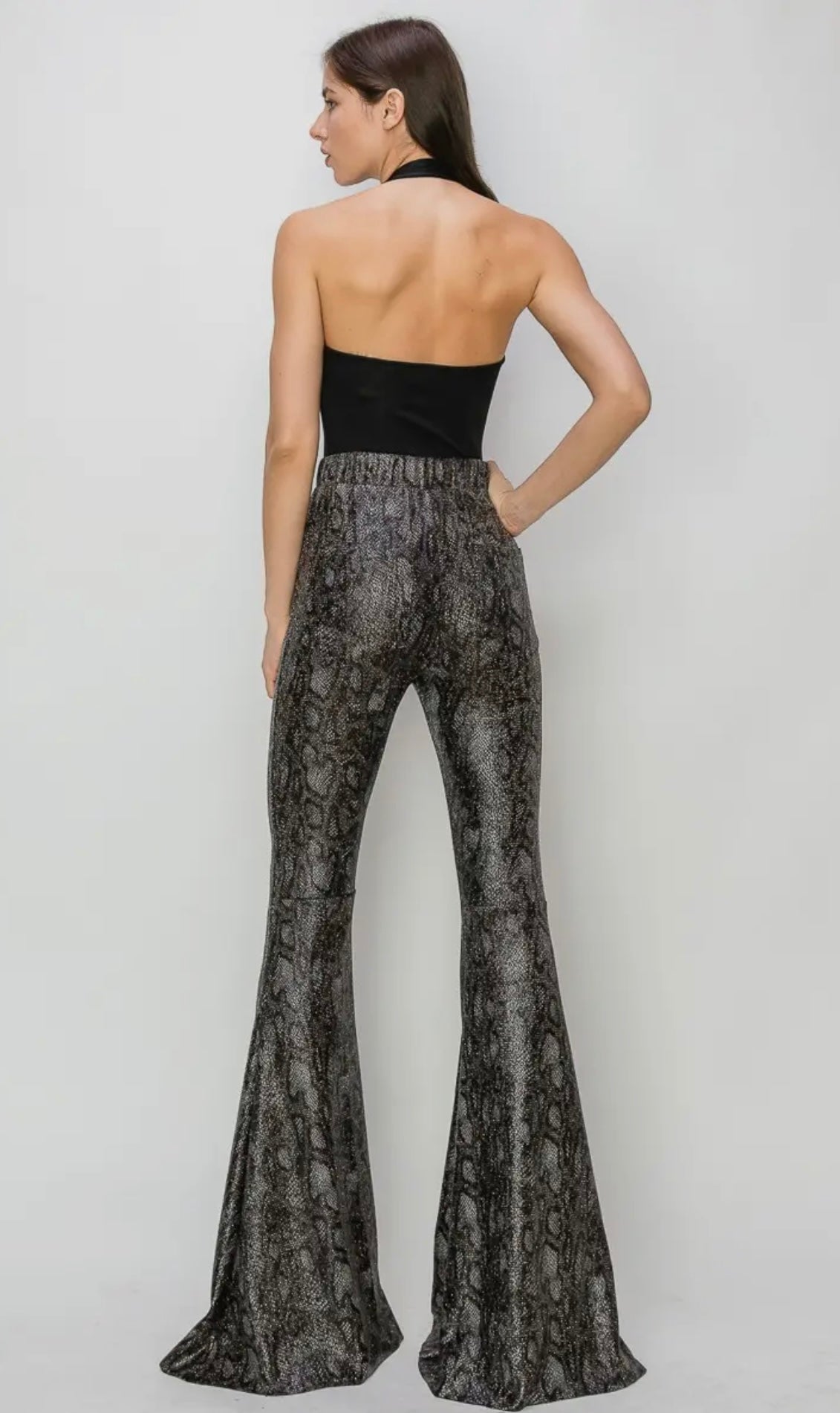 Python Gold Foil Bellbottom Knit Pants