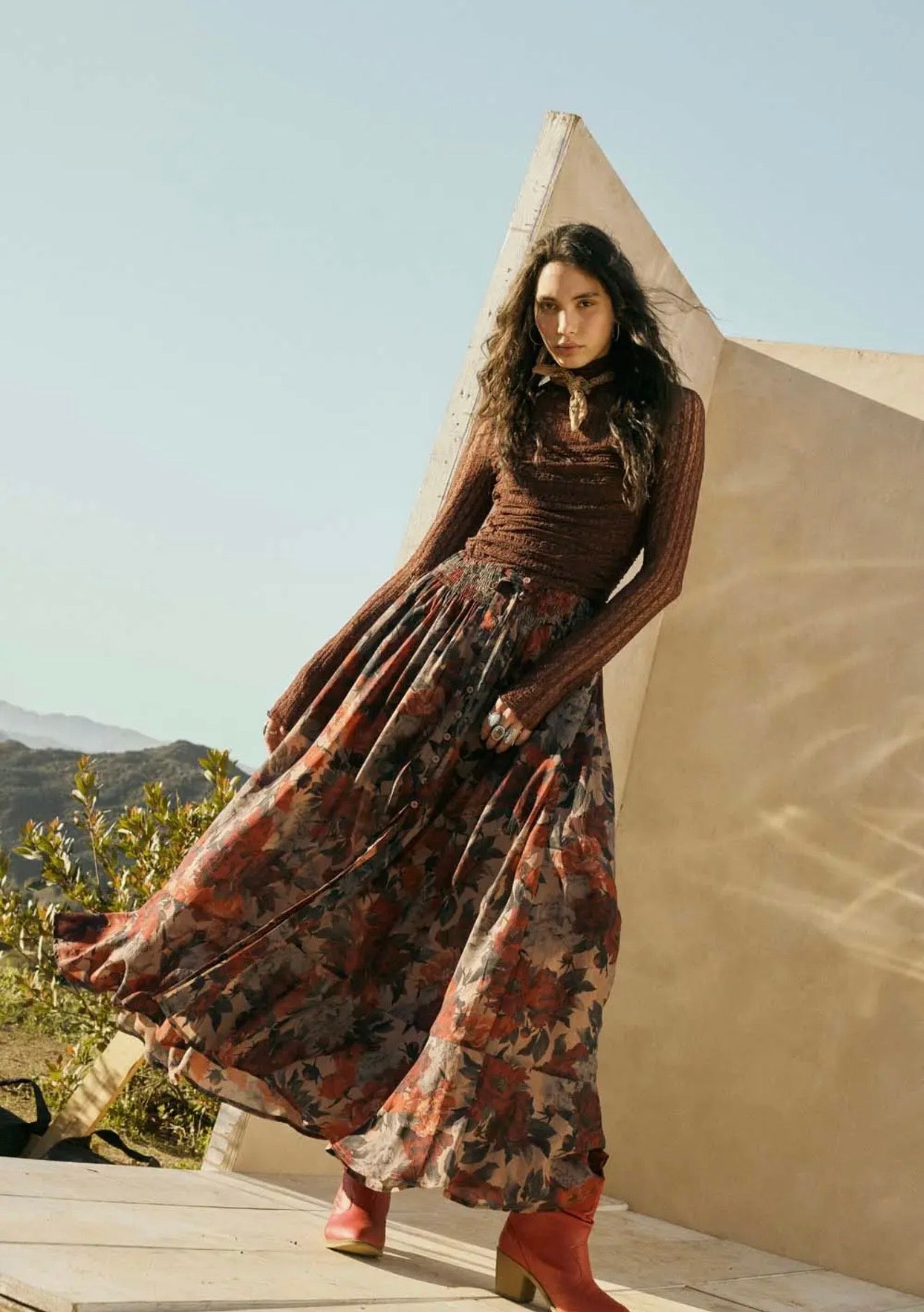 Floral-Print Drawstring Button-Front
Maxi Skirt