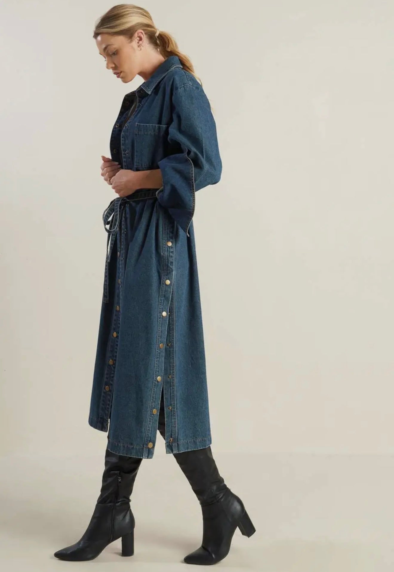 A Denim Midi Dress Duster