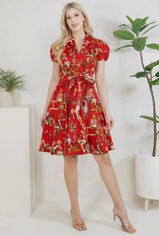 Western Pinup Cowgirl Dress in Red