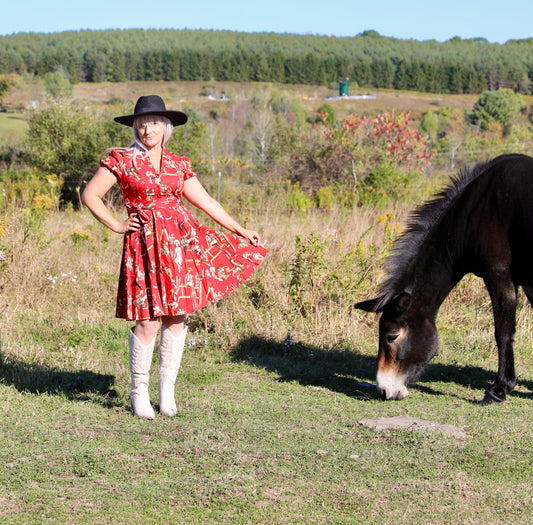 Western Pinup Cowgirl Dress in Red