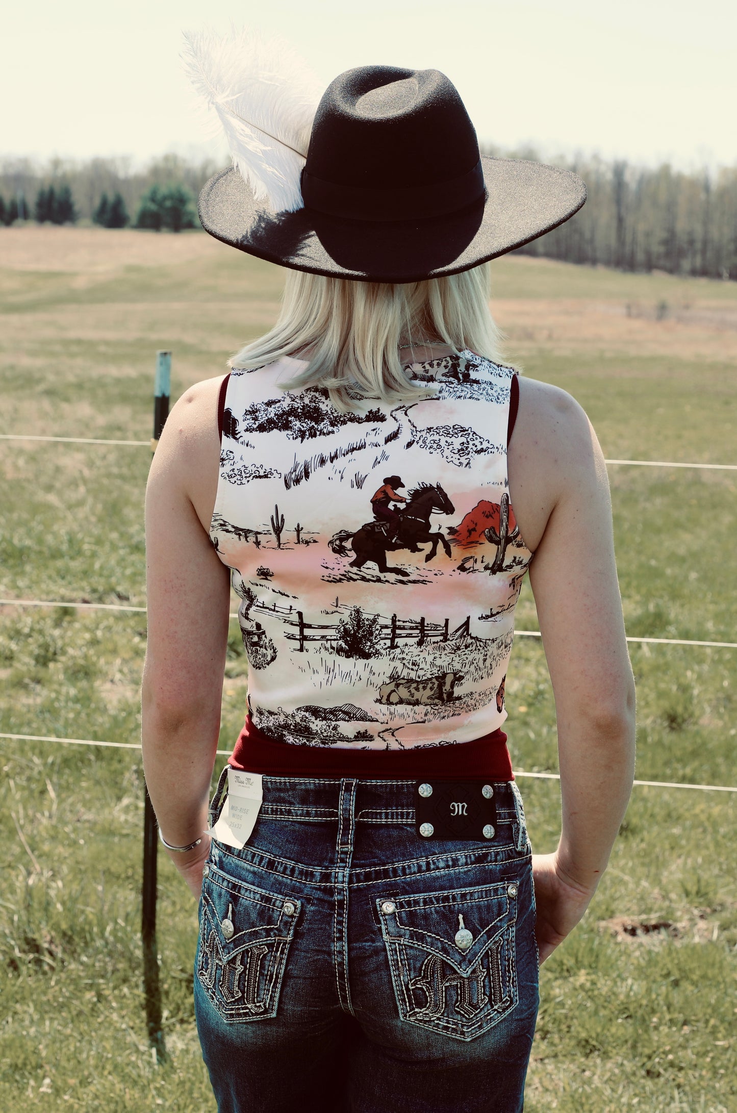 Hilda Vintage Horse Print
Button Down Vest Top