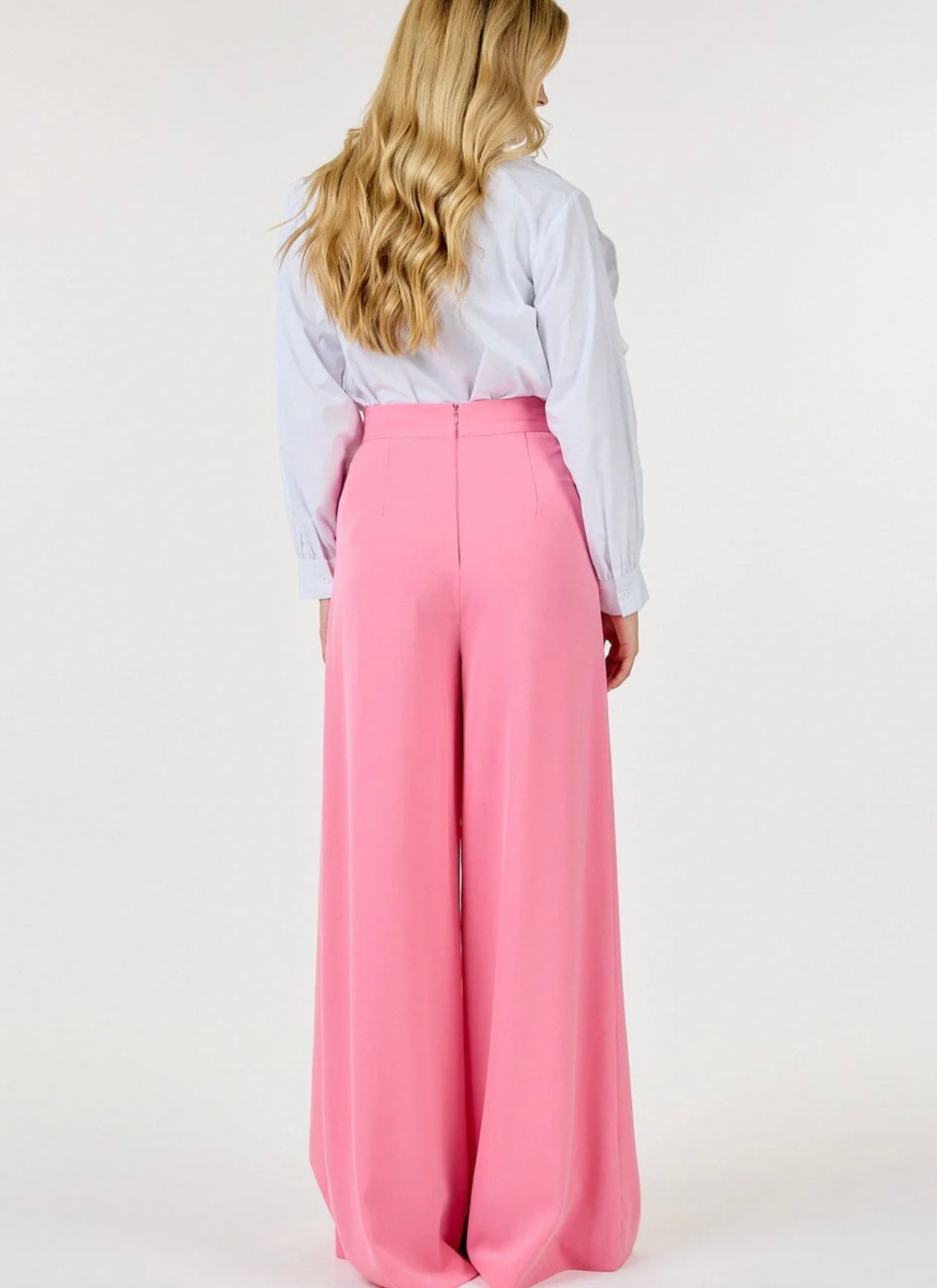 ZIP UP PLEATED FRONT WIDE LEG PANTS in pink