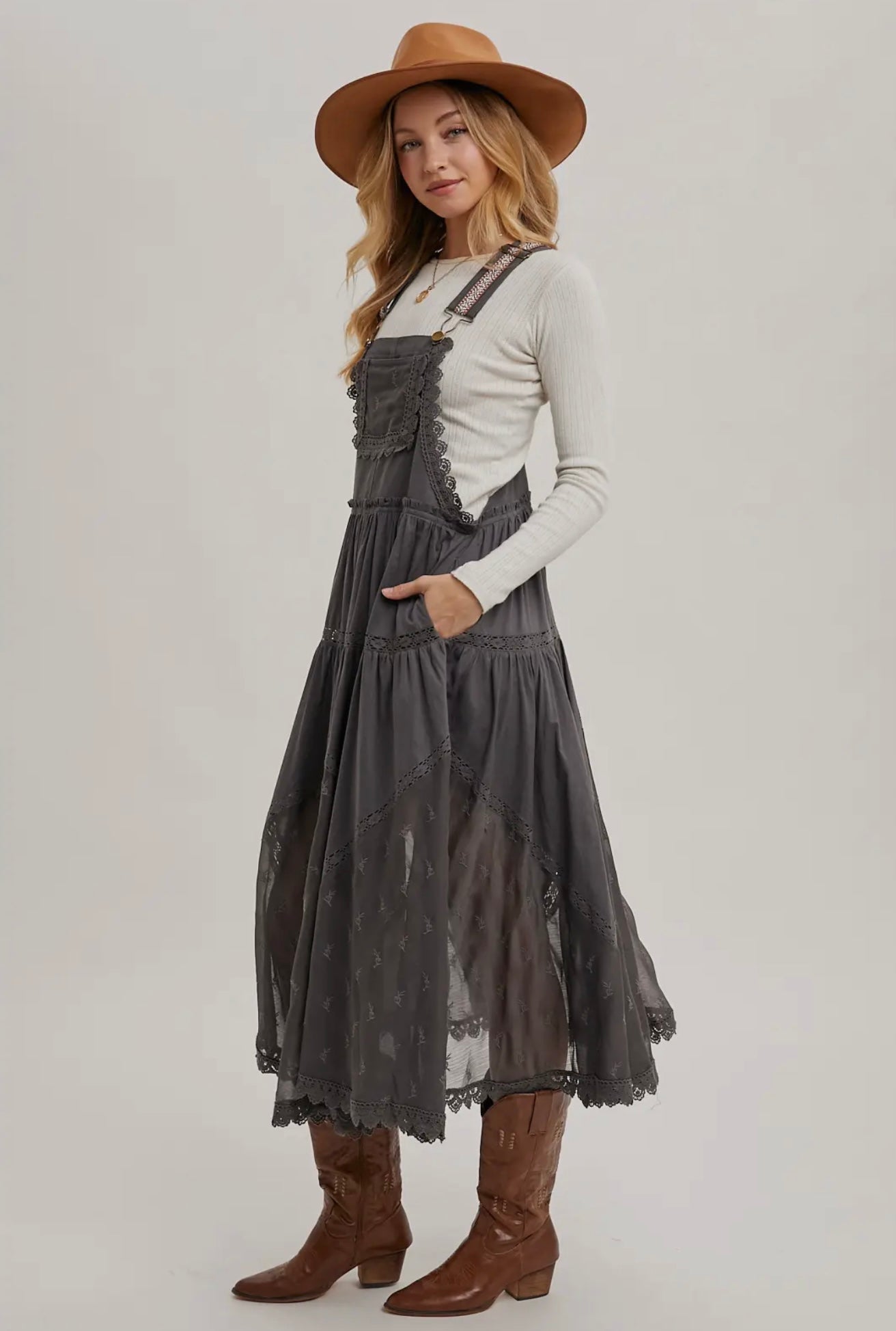 Lace Embroidered Tulle Bib Maxi Dress